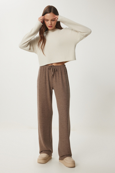 Lovelyİstanbul Yumoş Bol Örme Pantolon KAHVERENGİ LUB0063