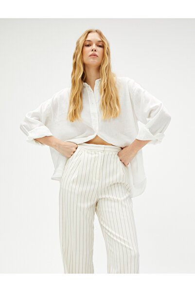 Koton Λινό πουκάμισο Oversize με μακρυμάνικο κουμπιά