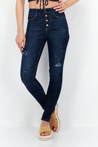 Guess Women Skinny Fit Non-Stretchable Ripped Jeans, Black