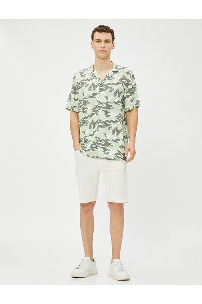 Koton Camouflage Printed Shirt Short Sleeve Turn-down Collar Viscose Fabric