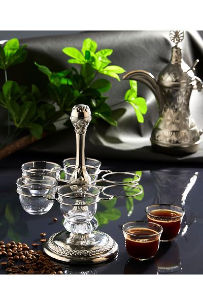 ihvanonline 7 Piece Mirra Glass Zemzem Cup Serving Set - Silver Color - 14-038-K-11