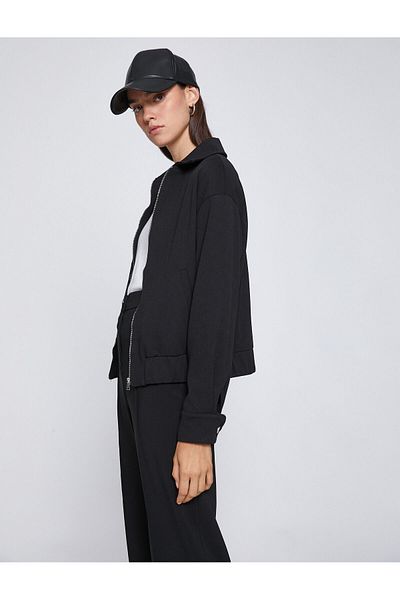 Koton Zippered Bomber Jacket Shirt Collar
