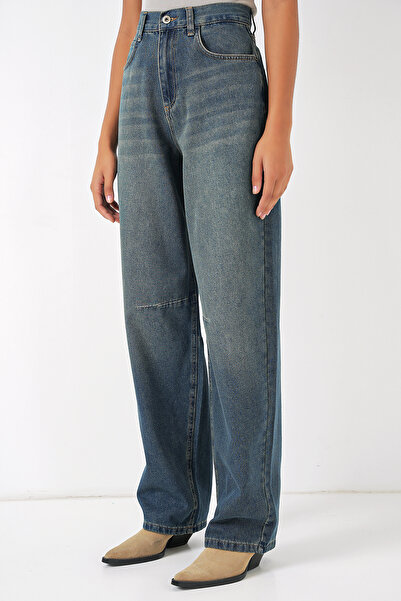 Bigdart 6689 Kadın Yüksek Bel Baggy Kot Pantolon - İndigo