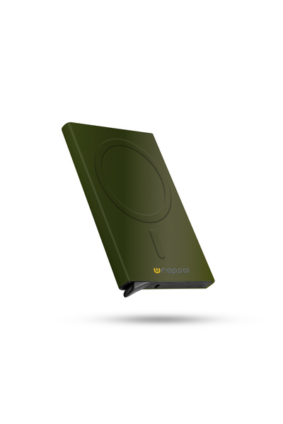 Wrapsol Magsafe Mekanizmalı Kartlık Rfid Korumalı Alüminyum Otomatik Kredi Kartlık Metalik Asker Yeşili