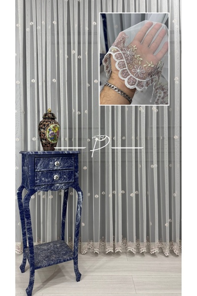 rendecioğlutekstil Pudra Yeşil Renk Papatya Desen Serpme Tül Perde , 1 e 2,5 ...