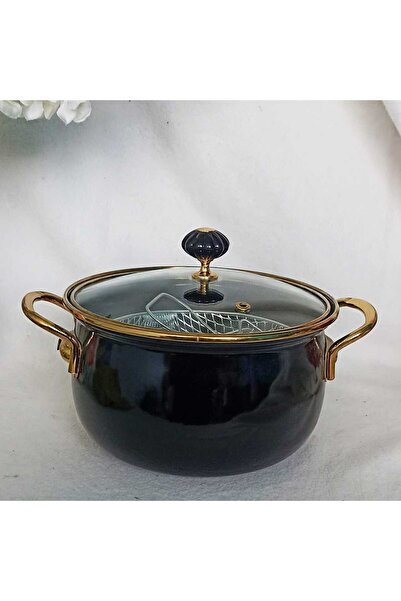 EBRULİEMAYE وعاء طهي باللون الأسود والذهبي الفاخر سعة 2.5 لتر مقاس 20 سم مطلي...