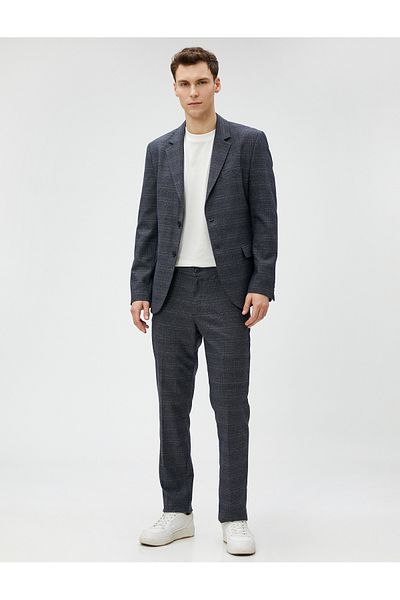 Koton Checked Trousers with Button Detail and Pockets