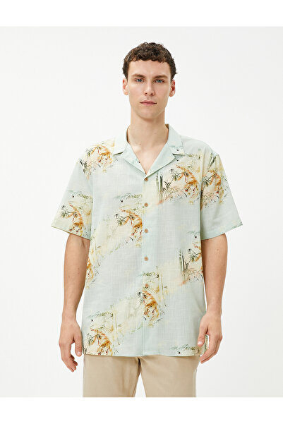 Koton Κοντομάνικο πουκάμισο με γυριστό γιακά, βαμβακερό εμπριμέ Tiger