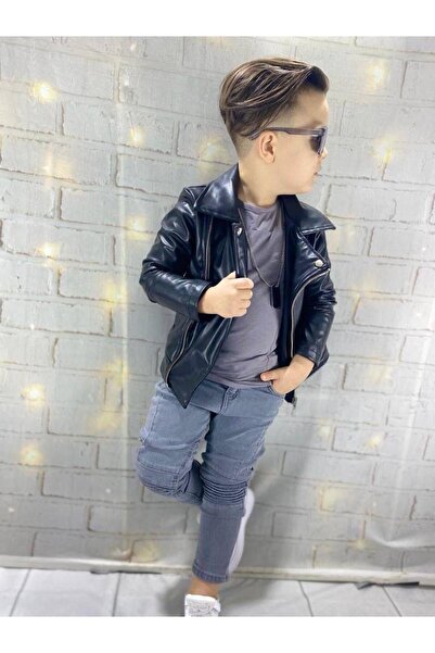 Ysferbutik Children's Sweet Leather Jacket and Jeans