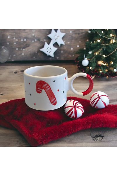 TERRACO New Year's Special Candy Cane Handmade Ceramic Mug 1 Piece