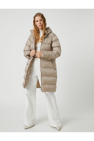 Koton Kabát Midi Puffer s kapucí a kapsou na zip
