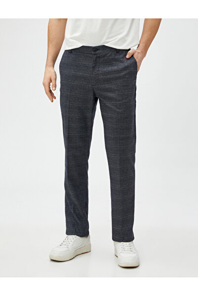Koton Checked Trousers with Button Detail and Pockets