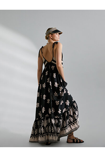 Koton Melis Ağazat X - Kroşe Detaylı Uzun Viskon Elbise Askılı