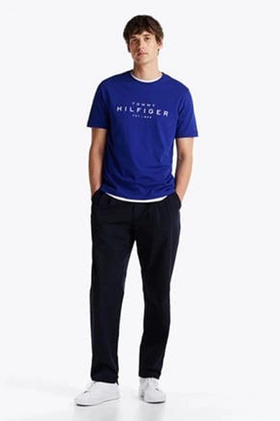 Tommy Hilfiger Men's Crew Neck Printed Casual Blue T-Shirt Mw0Mw37448-D03