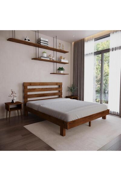 renazzo mobilya URBAN NEW MASİF ÇAM AHŞAP KARYOLA 2 KOMODİN SET CEVİZ RENK (9...