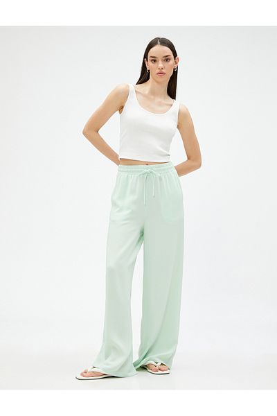 Koton Wide Leg Trousers with Pockets and Tied Waist