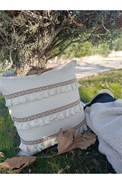 Demet Çeyiz Aksesuar Rüyalhome Tufted, Brown Stripe Pattern Seat Pillow Cover...