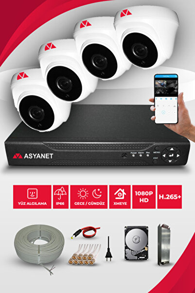 asyanet 4 Kameralı Dome 4 Iç Kamera Set 320Gb Hdd FullHd Gece Görüşlü Güvenli...