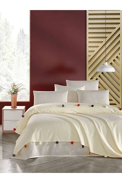 Sudemhome Double Pompom Cotton Dowry Pique Set Cream
