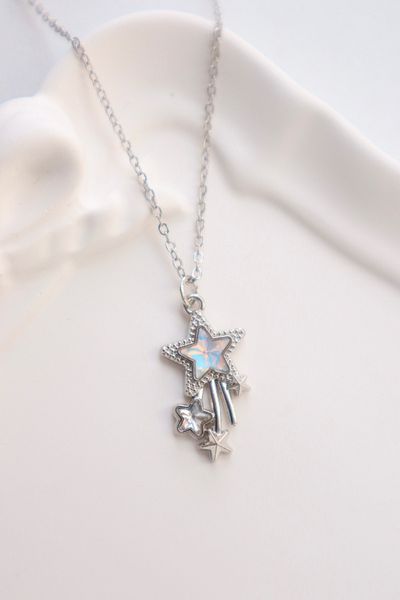EFBUTİK Silver Color Chain Blue Stone Comet Imported Necklace