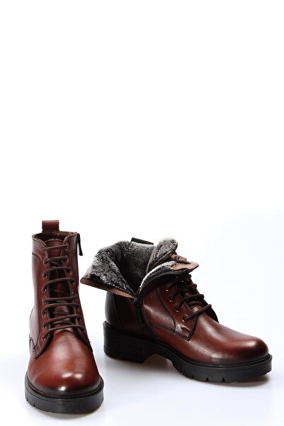 TUGERDİ Tugerdi Hakiki Deri Taba Termo Taban Bağcıklı Fermuarlı Klasik Kadın Bot TG0990119261507