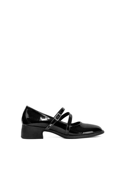 BAYRAMOĞLU KUNDURA Byk 03 Black Patent Leather Mary Jane - Round Toe and Belt Detail Thick Heeled Comfortable Women's Ballerina Shoes