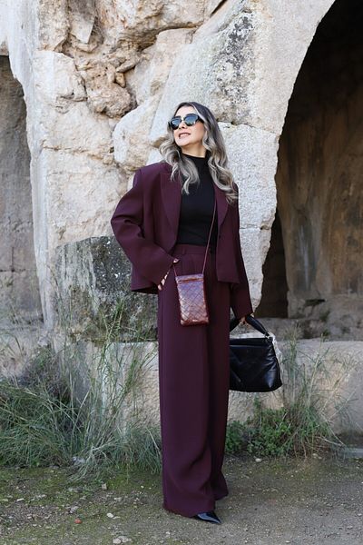 bytugcekaya Burgundy Top Standard Size Jacket Pants Set
