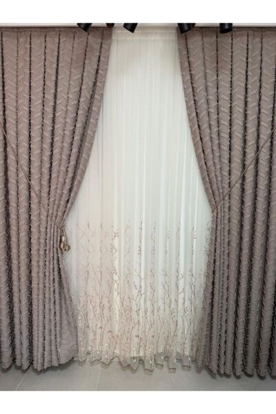 DİPER HOME Фон с пискюли, каменен лен, първо качество, 1/3 плътно плисе (един...