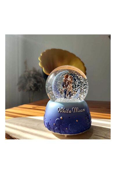 hediyesahibi White Moon Orta Boy Işıklı Müzikli Kar Küre