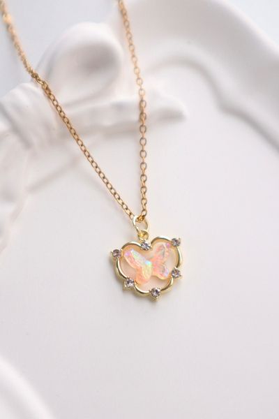 EFBUTİK Gold Color Chain Holographic Butterfly Stone Imported Necklace