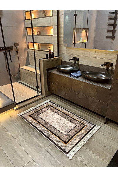 Brillant 80X120 Ölçü Eskitme Görünümlü Kaymaz Taban Kahverengi Banyo Paspası
