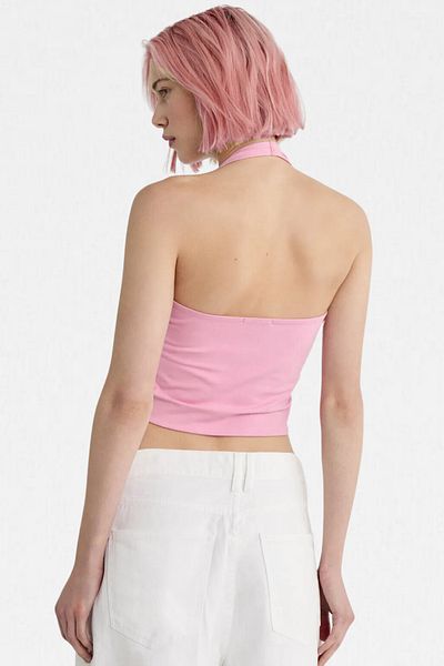 VODENS Ροζ γιακάς Halter 95% βαμβακερό γιακά Halter διπλής στρώσης Crop Top Body
