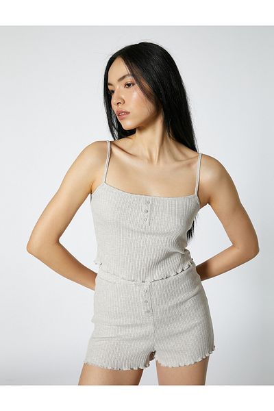 Koton Top de pijama cu bretele Crop, cu nasturi, cu nervuri