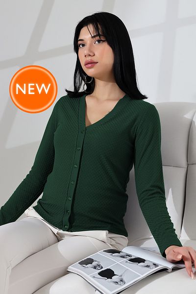Şiir Women &Apos; S Short Cardigan in Khaki Green - Soft Touch Combed Cotton, Button and Jacquard