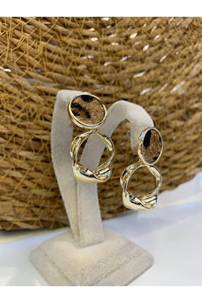 LUFES Kürk Dokulu Leopar Desenli Yuvarlak Sallantılı Küpe