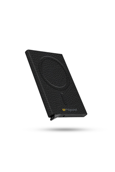 Wrapsol Magsafe Mekanizmalı Kartlık Rfid Korumalı Alüminyum Otomatik Kredi Kartlık Desenli Klasik Siyah Deri