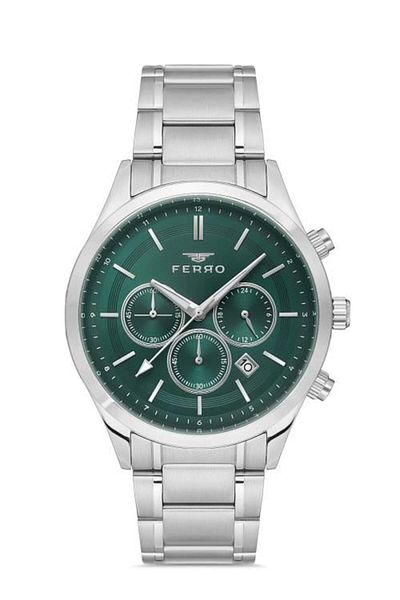 FERRO Silver Color Sport Case Men's Wristwatch with Metal Band