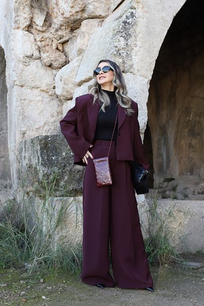 bytugcekaya Burgundy Top Standard Size Jacket Pants Set