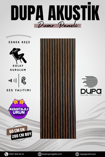 DUPA PROFİL DUPA AKUSTİK DUVAR PANELİ ANADOLU CEVİZ (60 X 280 CM)