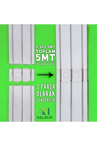 Nalbur Bakkal 3'lü 3 Raylı Perde Rayı Korniş 5 Metre (2,5 + 2,5 Metre)