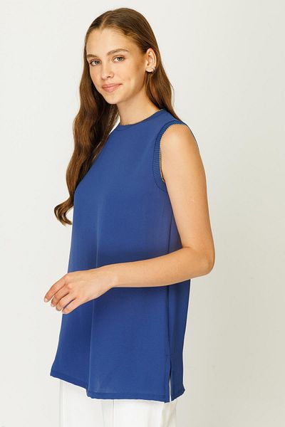 Ghisa Ribbed Round Neck Sleeveless Tunic
