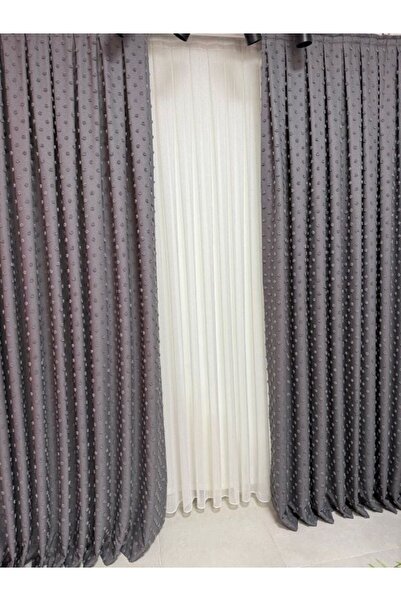 DİPER HOME 1St Quality Grey Linen - Tassels, 1/3 Close Pleat, Single Wing