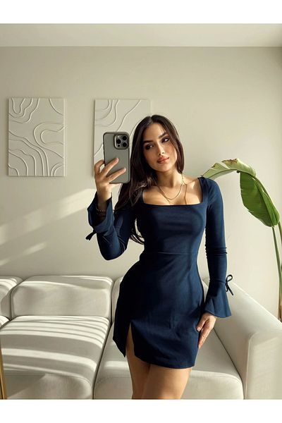 Zoom Butik Rochie spaniolă cu mânecă cu un singur deschidere - ALBASTRU ÎNCHIS