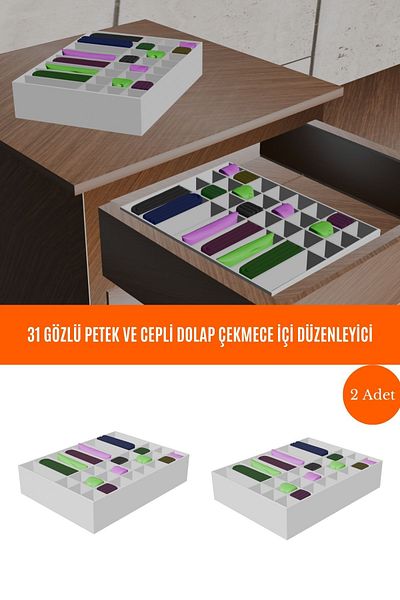 Spartek home textile 2Pcs 31 Compartment Drawer Organizer Honeycomb and Pocket Organizer 42 X 32 X 11 cm