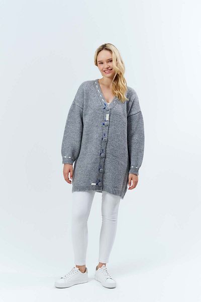 Nefise Cardigan oversize cu broderie cu panglică