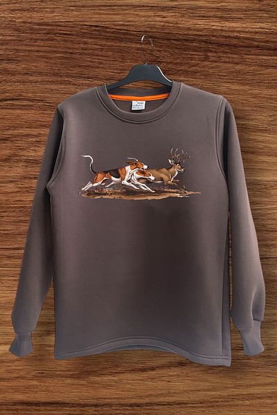 WİDİ Φούτερ Hunting Hunting Deer Hunting Printed Hunter Dogs 100% βαμβακερό φούτερ με λαιμόκοψη