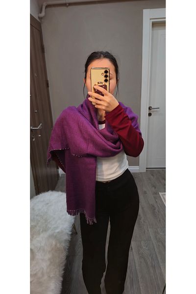 TREND Purple Color 70*200 cm Winter Shawls in the Name of Wool with Double-Sided Plaid