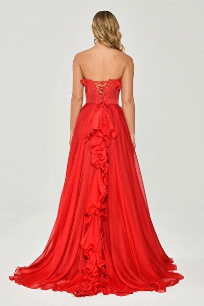 ALFABETA Long Strapless Flounced Bodice Evening Dress
