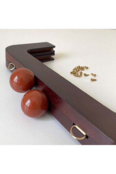 yumakça Çanta Bursu Ahşap Köşeli Boncuklu Koyu Kahve 20 Cm  No: 20