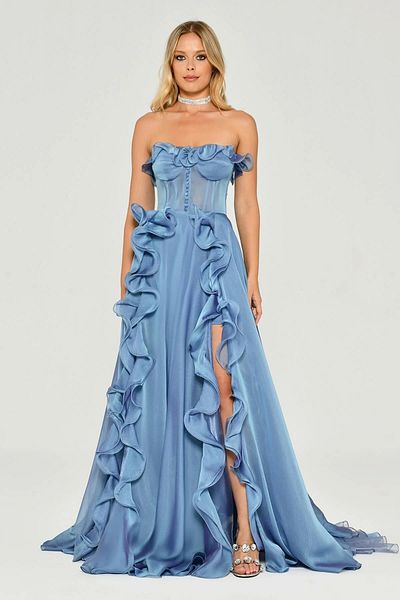 ALFABETA Long Strapless Flounced Bodice Evening Dress